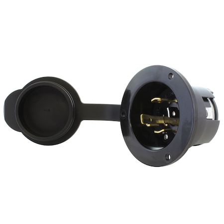 Ac Works Flanged Locking Inlet, 30 A, 125/250V AC, Screw Terminals, Black ASINL1430P-FC